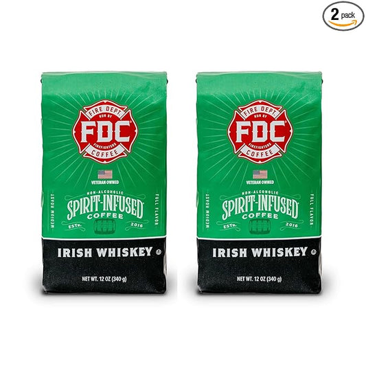 Fire Department Coffee - Gives Back to Firefighters - Irish Whiskey Infused Coffee Beans - Medium Roast - Non-Alcoholic - Roasted in the USA - Veteran Owned (12 oz, Pack of 2)