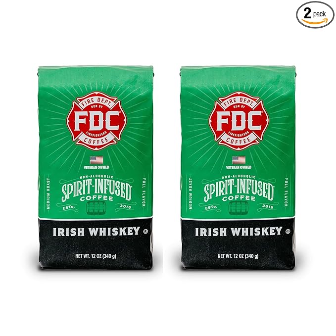 Fire Department Coffee - Gives Back to Firefighters - Irish Whiskey Infused Ground Coffee - Medium Roast - Non-Alcoholic - Roasted in the USA - Veteran Owned (12 oz, Pack of 2)