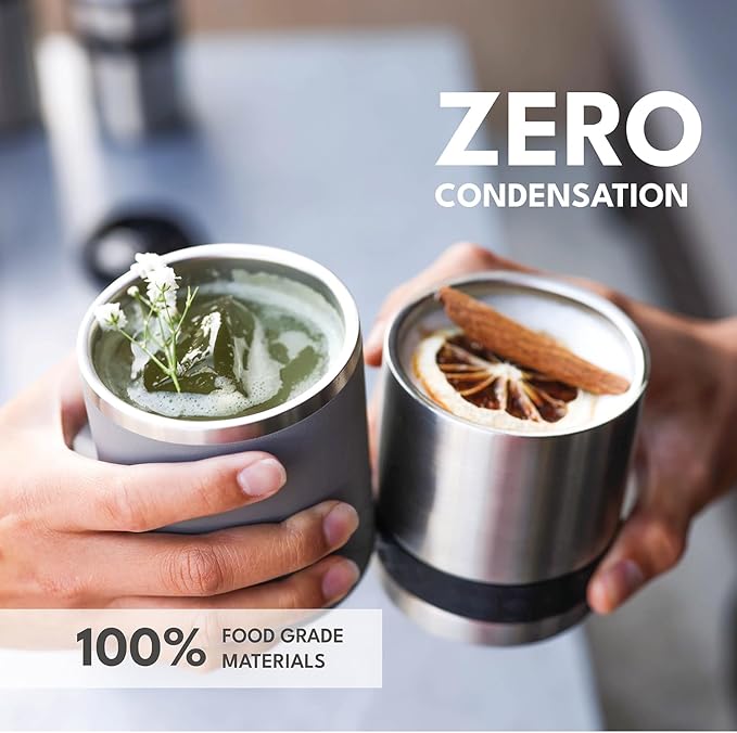 Elemental Recess Lowball Tumbler, 10oz Triple Wall Stainless Steel Cup with Non-Shattered Tritan Lid, Insulated Whiskey Glass, Insulated Coffee Tumbler Mug for Hot & Cold Drinks - Brushed Steel