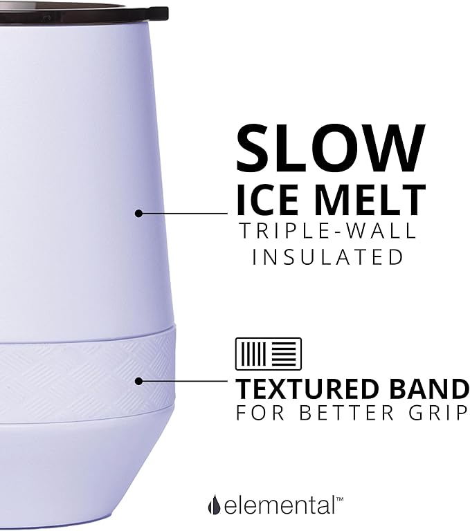 Elemental Recess Wine Tumbler - Triple Wall Insulated Stainless Steel Coffee Mug for Hot & Cold Drinks - Portable Cup with Shatterproof Sip Lid for Camping, Outdoor & Travel - 10oz - Ice Blue