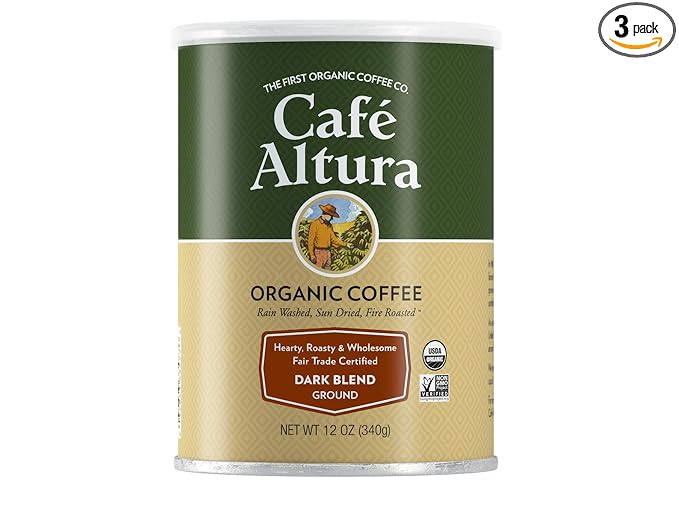 Cafe Altura Ground Organic Coffee, Fair Trade Dark Blend, 12 Ounce (Pack of 3)