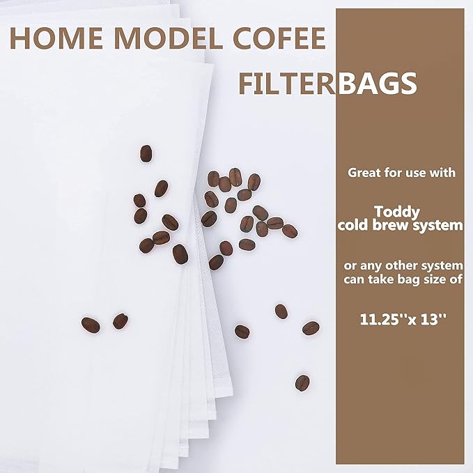 Cold Brew Coffee Filter Bags - 100 Pack Home Cold Brew System Filters for Cold Brew Coffee Maker 11.25''x13'' Home Model Disposable Coffee Brewing Bag