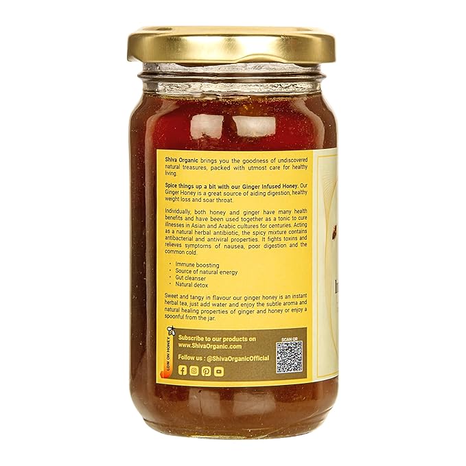 Shiva Organic Ginger Infused Honey - 100% Natural and Pure Organic Honey - GMP Certiied, 8.81 Ounces (250g)