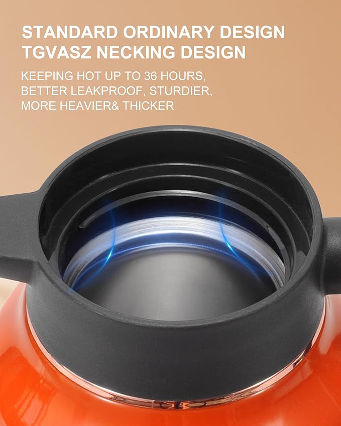 Thermal Coffee Carafe 70 oz - 36 Hours Hot(Stainless Steel Carafes for Hot Liquids-Insulated Coffee Carafes For Keeping Hot/Cold Coffee, Tea, Water, Drink Dispenser for Parties(Orange)