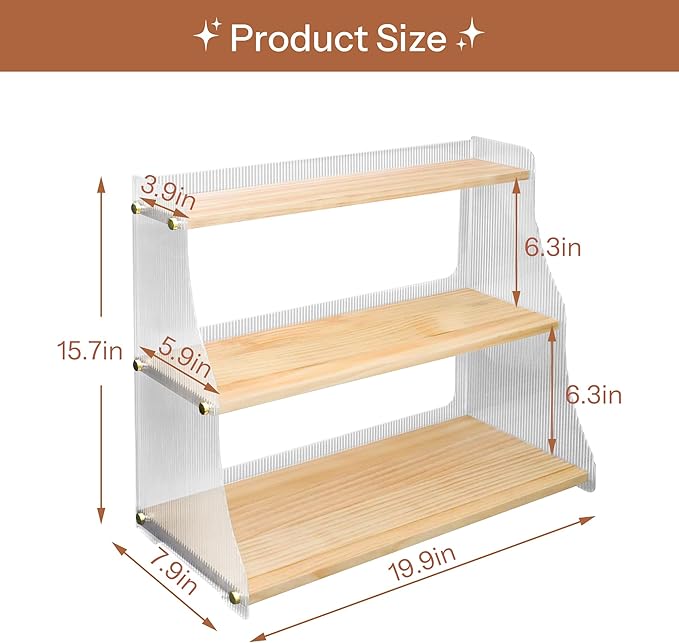 Coffee Mug Holder Wooden Cup Rack,3-Tier Acrylic Home Coffee Mug Display Rack for Kitchen Countertops, Coffee Bars, for Placing Mugs, Coffee Beans, Syrup, Cups, Stirrers ﻿