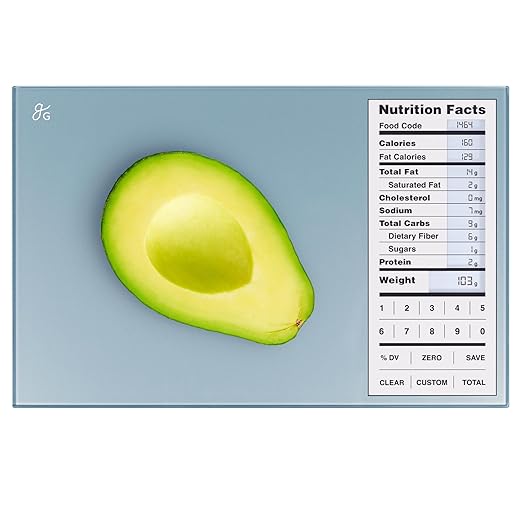 Greater Goods Nutrition Scale (Non‑Connected) – Food Grade Glass, 2,000 Food Codes Preloaded, Compact (9.33"x6.02"x0.91") for Portion Control & Meal Prep