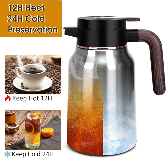 51oz Thermal Coffee Carafe, Stainless Steel Carafes for Hot Liquids 12 Hours, Insulated Coffee Carafes For Keeping Hot Coffee, Hot Water, Tea, Hot Beverage (Silver)