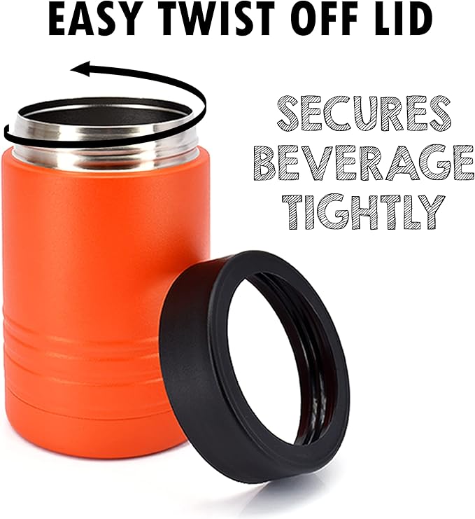 Clear Water Home Goods - 12 oz Stainless Steel Double Wall Vacuum Insulated Can or Bottle Beverage Cooler - Powder Coated Orange - 6 Pack