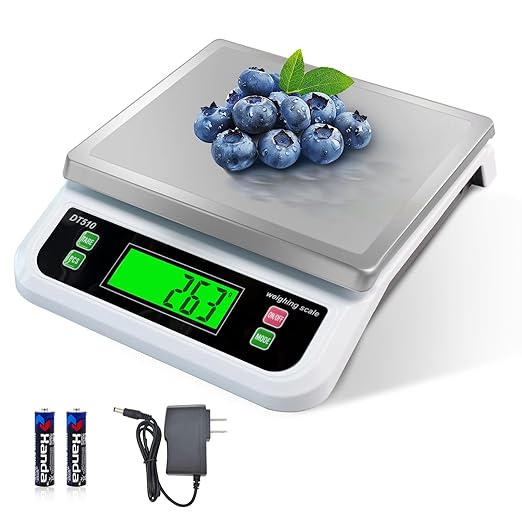 Large Digital Kitchen Scale 40kg/88lbs Commercial Food Scale with Tare and PCS Funtion for Parts and Coins LCD Display Stainless Steel Baking Scale for Cooking, Adapter Included (White, 40kg)