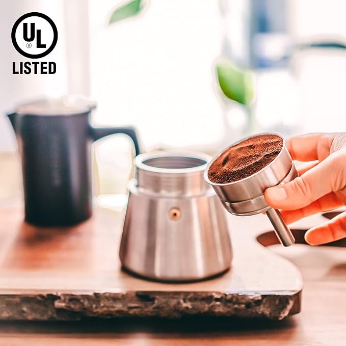 GROSCHE Milano Steel | 6 Espresso Cup | Stovetop Espresso Maker: Stainless Steel Moka Pot for Greca, Induction, Electric & Gas Stoves | Dishwasher Safe Stovetop Espresso Maker Moka Pot