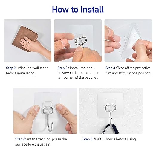 FACURY Large Adhesive Hooks 22Ib(Max), Waterproof and Rustproof Wall Hooks for Hanging Heavy Duty, Stainless Steel Towel and Coats Hooks to use Inside Kitchen, Bathroom, Home and Office, 8Pack