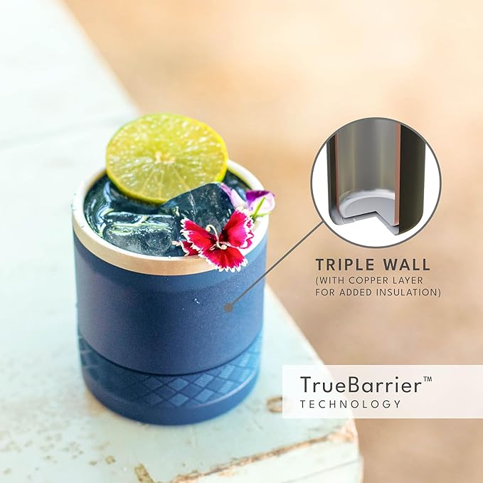Elemental Recess Lowball Tumbler, 10oz Triple Wall Stainless Steel Cup with Non-Shattered Tritan Lid, Insulated Whiskey Glass, Insulated Coffee Tumbler Mug for Hot & Cold Drinks - Navy Blue