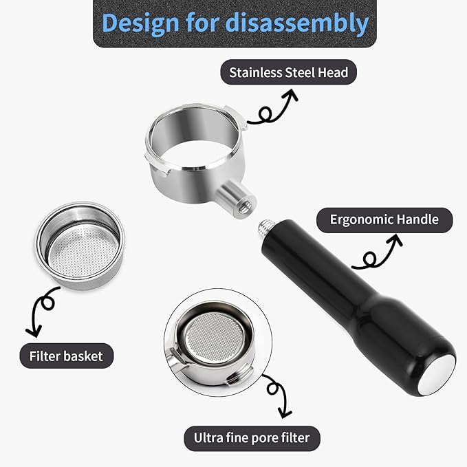 51mm Bottomless Portafilter & Puck Screen, 2 Ears Stainless Steel Head, with Stainless Steel Double Shot Capacity Cup Filter Basket Compatible for Delonghi ECP3420/ECP3120/EC155/BCO430/EC260