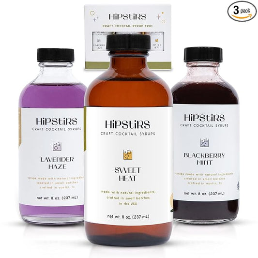 HipStirs Summer Cocktail Syrup Trio | Sweet Heat, Lavender Haze, Blackberry Mint | Craft Drink Mixers for Cocktails & Mocktails | Small Batch, Natural Ingredients (3 Pack, 8oz Bottles)