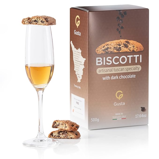 Gusta Authentic Biscotti Cookies Made in Tuscany, Italy - Chocolate Chip - Original Two Bites Size - All Natural Ingredients - Fresh & Genuine Italian Dessert Treats - 8.82oz