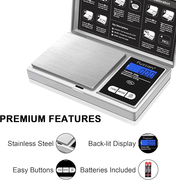 Fuzion Digital Pocket Gram Scale, 200g/0.01g Mini Jewelry Scale, Small Scale, Digital Scale Gram and Ounce, Portable Travel Food Scale .01 Gram Accuracy