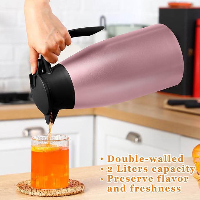 Norme 2 Pcs Thermal Coffee Carafe Insulated Stainless Steel Coffee Carafe for Hot Liquid Vacuum Thermal Pot Creamer Pitcher Dispenser with Brushes Keeping Hot Water Milk(Pink, Blue)