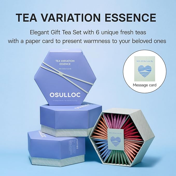 OSULLOC TEA VARIATION ESSENCE (42 Count, 6 Types x 7 ea), Premium Tea Gift Set, Special Thank You Card attached