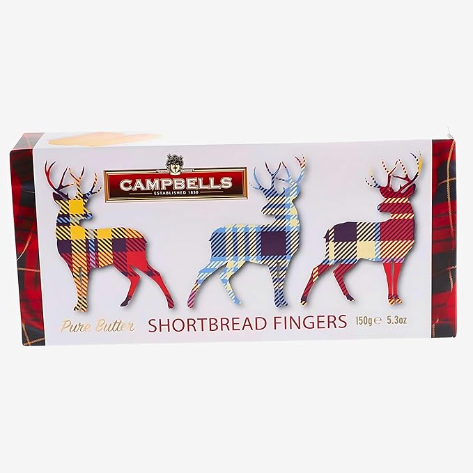 Campbells Shortbread Fingers Tartan Stag Carton 5.3 Oz (Pack of 3) - Pure Butter Scottish Shortbread Cookies from Scotland, British Tea Biscuits & Snacks, All-Butter Fingers, Cookie Gift Box