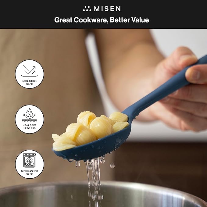 Misen Silicone Mixing Spoon - Professional-Grade, Dishwasher Safe - No Scratch Nonstick-Safe Kitchen Tool for Stirring, Scraping, and Serving - Stong, Durable, Heat Resistant - Blue