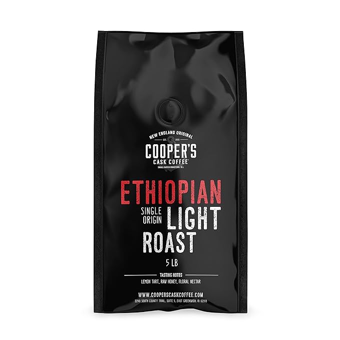 Ethiopian Bold Light Roast Coffee, Gourmet Single-Origin Coffee Beans from Ethiopia, Whole Bean, 5lb Bag