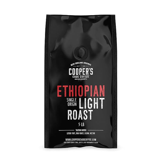 Ethiopian Bold Light Roast Grade 1, Ground Coffee, Natural Dry Processed Single Origin, Intense Bright Bold & Aromatic Coffee, Gourmet Coffee - 5lb Bag