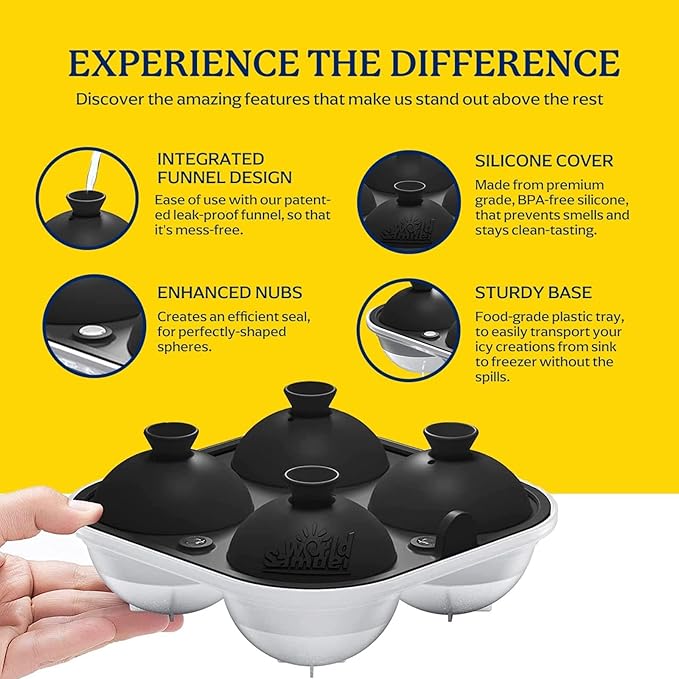 Samuelworld Large Silicone Premium Ice Trays, 2-Pack Combo, 2 Inches Big Ice Cube Tray & 2.5 Inches Large Ice Sphere - BPA Free, Craft Ice Maker for Gifting, Whiskey, Cocktails, Easy Release - Black