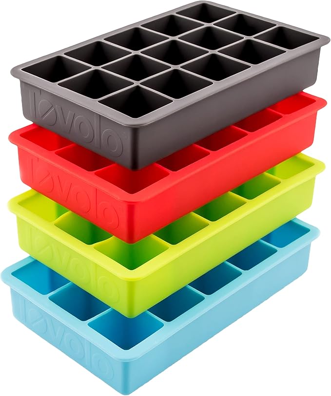 Tovolo Perfect Cube Ice Mold Trays, Sturdy Silicone, Fade Resistant, 1.25" Cubes, Assorted, Set of 4