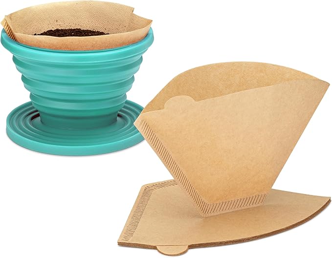 COLETTI Sierra Camping Pour Over Coffee Dripper — Collapsible Pour Over Coffee Dripper — Includes Pack of Paper Filters [Teal, Pack of 2]