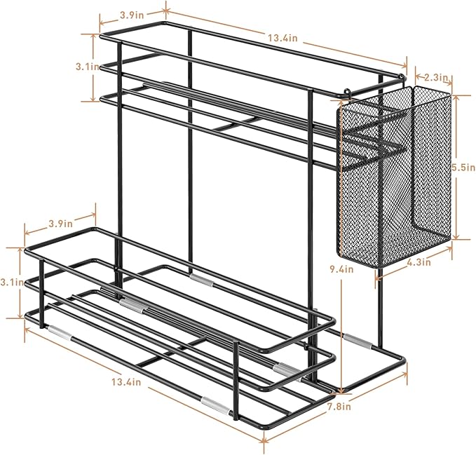 OVICAR Coffee Syrup Organizer Rack - 8 Bottle Holder Stand for Coffee Bar & Station Accessories with Straw & Pod Basket, 2 Tiers Black
