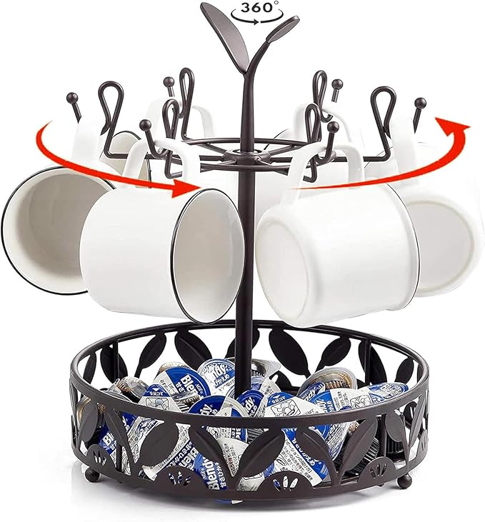 ALLCENER Mug Tree Countertop, Rotatable Mug Holder Stand with 6 Hooks for Coffee Bar Counter Cabinets and Kitchen Organizer