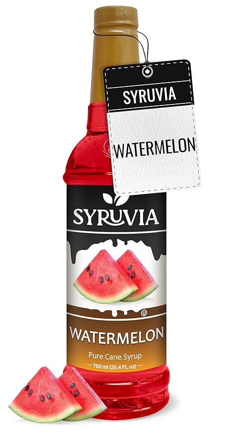 Syruvia Watermelon Syrup, Flavored Syrup for Drinks, Cocktails, Lemonades, Iced Teas, and Desserts – 25.4 fl oz