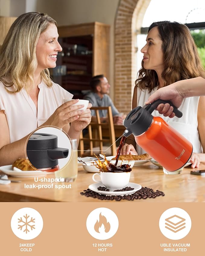 51 Oz Carafes for Hot Liquid, Stainless Steel Insulated Vacuum Thermal Coffee Carafes For Keeping Hot, 1.5 Liter Coffee Dispenser(Orange)