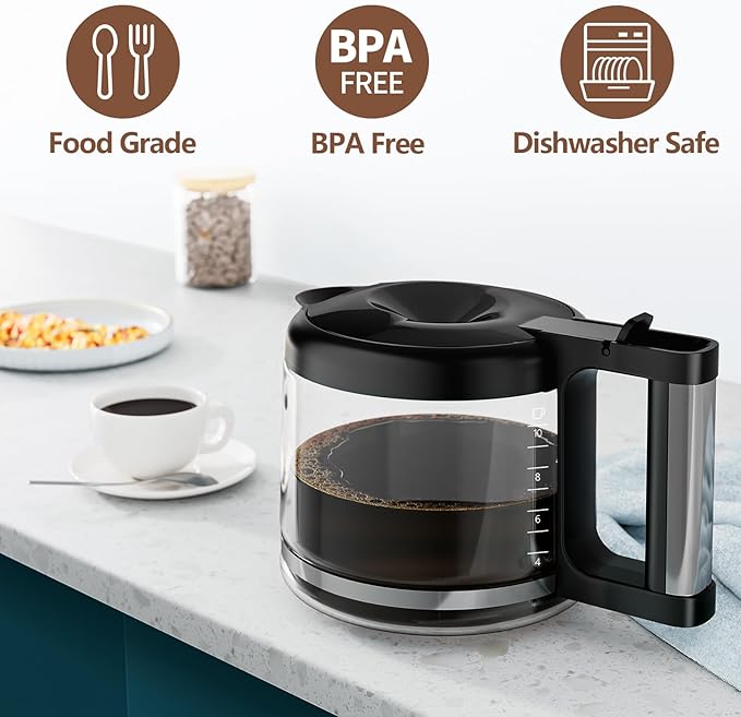 10-Cup Coffee Pot Replacement for De'Longhi COM532M 3066 3067 3093 3094 3111 3112 KF140 KF863 & BCO Series, Glass Carafe Compatible with De'Longhi Coffee Maker Espresso Machine