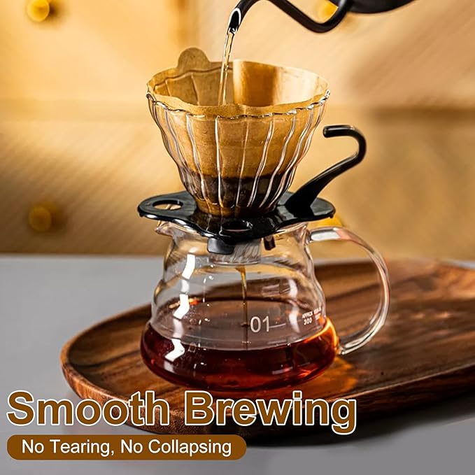 110 Count #4 Cone Coffee Filters with Holder Set, Fits 8-12 Cup, Tear-Resistant Seams, Unbleached