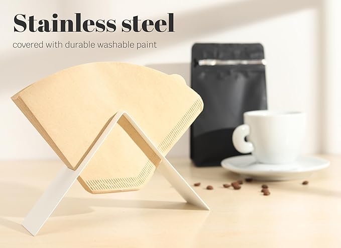 White Metal Coffee Filter Holder - Cone Coffee Filters #4, Countertop Holder, Cafe Aesthetic Decor
