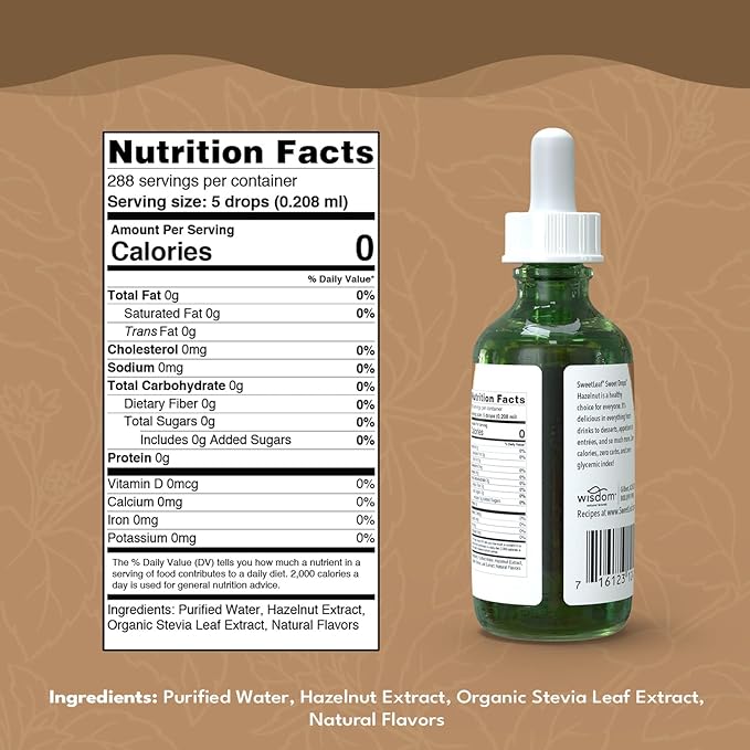 SweetLeaf Stevia Liquid Sweet Drops - Hazelnut Flavored Drops, Stevia Liquid Sweetener, Zero-Calorie, Sugar-Free Syrup Alternative for Keto Coffee, Baking, Shakes, 2 Fl Oz (Pack of 2)