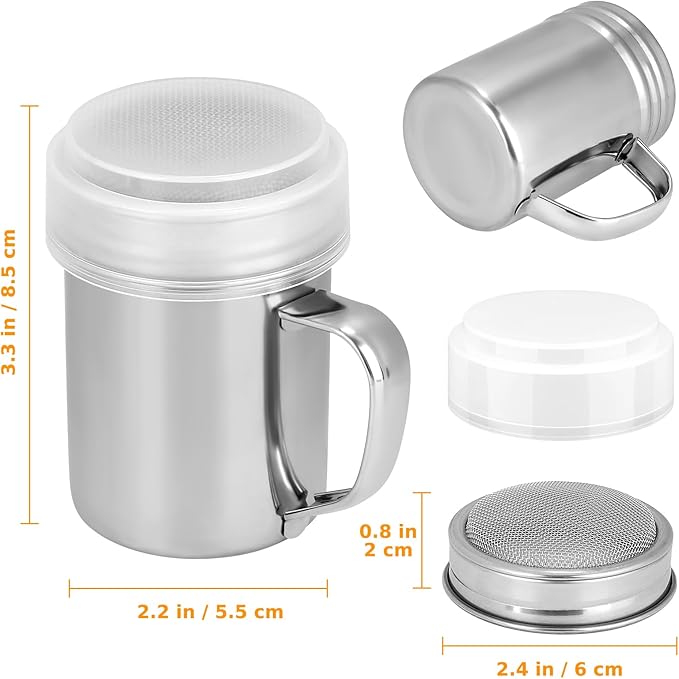 Accmor 3 Pack Powdered Sugar Shaker Duster, Cinnamon Shaker Flour Sifter, Fine Mesh Stainless Steel Dredge for Baking Soda Flour Cinnamon Cocoa