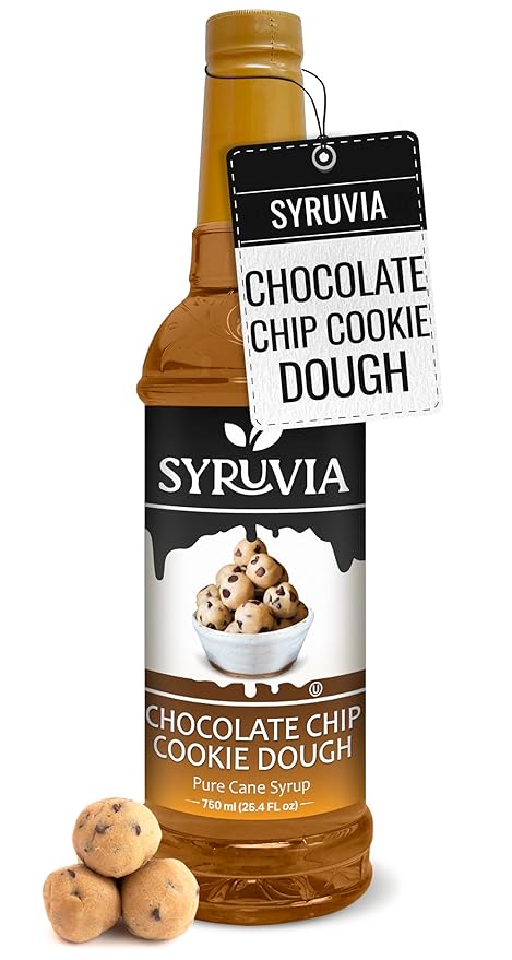 Syruvia Coffee Syrup, Chocolate Chip Cookie Dough Flavored Syrup for Drinks, Lattes, and Desserts – 25.4 fl oz
