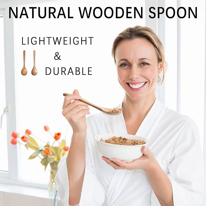 7 PCS Wooden Spoons for Eating, 7 inch Wooden Honey Spoons for Tea, Wood Teaspoons for Stirring Coffee, Beech Wood Table Spoon for Cooking, Small Serving Spoon for Soup, Desserts & Cereal