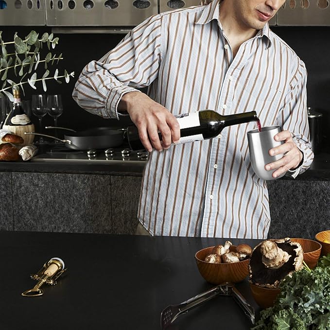 MEWAY 12oz/8 Pack Wine Tumbler Glasses with Lid - Stemless Double Wall Vacuum Stainless Steel Travel Tumbler - Keeping Cold & Hot for Wine,Coffee,Cocktails,Drinks-Family and Gifts (Silver,Set of 8)