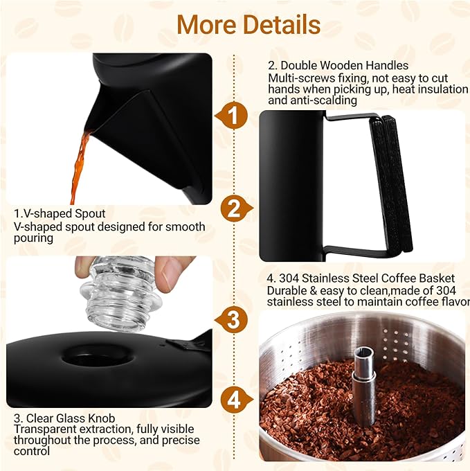 No Coating 12 Cup Percolator Coffee Pot 304 Stainless Steel Moka Pot Stovetop Espresso Maker Italian Greca Cuban Machine 2200ml 74.4oz Suitable for Gas Induction Stovetop Camping Kettle