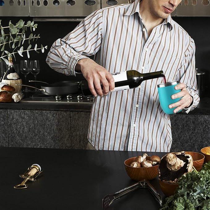 MEWAY 12oz/12 Pack Wine Tumbler Glasses with Lid -Double Wall Vacuum Stainless Steel Travel Tumbler Mug,Stemless Insulated Wine Cup for,Coffee,Cocktails (Turquoise,Set of 12)