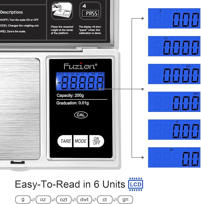 Fuzion Digital Pocket Gram Scale, 200g/0.01g Mini Jewelry Scale, Small Scale, Digital Scale Gram and Ounce, Portable Travel Food Scale .01 Gram Accuracy