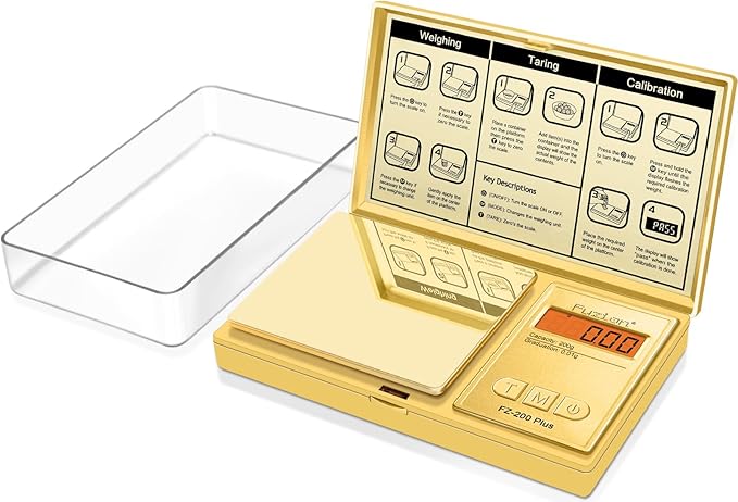 Fuzion Digital Pocket Gram Scale .01 Gram Accuracy, Gold Titanium Plating, 200g Digital Scale, Small Scale for Food, Jewelry, Herb, Spice, Coin - Weight Gram and Oz