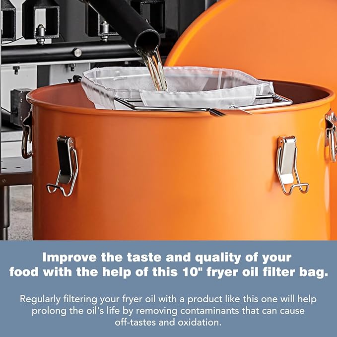 10” Reusable Cone Filter Bag for Frying Oil - with Folding Arms to Attach to Deep Fryers, Cooking Oil Filter Holder, Maple Syrup Cone Filter Stand - Durable Construction - Easy to Clean