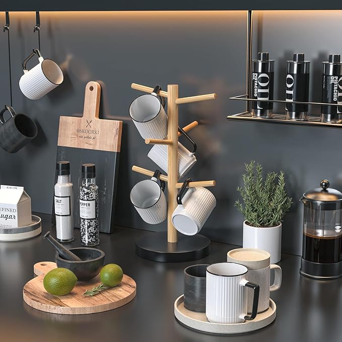 Wisuce Bamboo Mug Holder - Black Coffee Mug Tree Stand for Countertop - Organizer