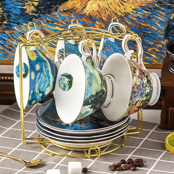 YY YEARCHY Coffee Mug Holder Espresso Cups Holder Drying Rack Drainer Stand Metal Mug Tree Cups Organizer with 6 Hook Hangers for Kitchen Counter and Tea Party