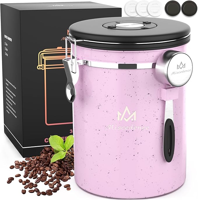 35OZ Coffee Canister for ground coffee with Date Tracker,pink 304 Stainless Steel Kitchen Food Airtight storage container for Coffee Beans or Grounds, Tea, Sugar