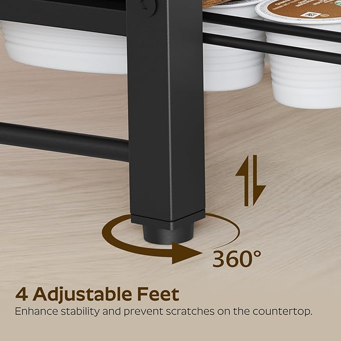 3-Tier Coffee Mug Holder with 12 Hooks, Coffee Bar Organizer, 25 Pods Capacity, Versatile Desktop Storage Rack, Space-Saving, for Kitchen, Living Room, Rustic Brown and Black MH01BR